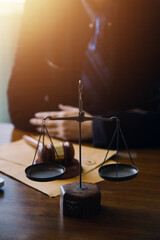 Businessman and Male lawyer or judge consult having team meeting with client, Law and Legal services concept.