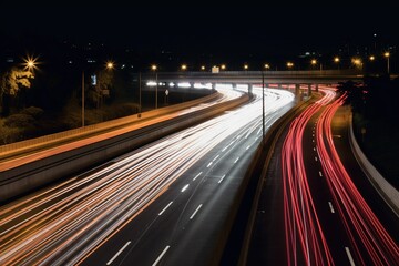 Fototapeta na wymiar Traffic on the highway at night. Generative AI.