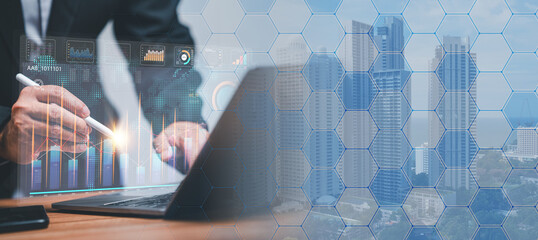 Digital age, the concept of business revolves around technology, where a person leverages computer networks and internet to establish robust data connections, driving seamless interactions and growth