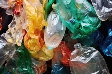 close-up of plastic bottles in a recycling bag