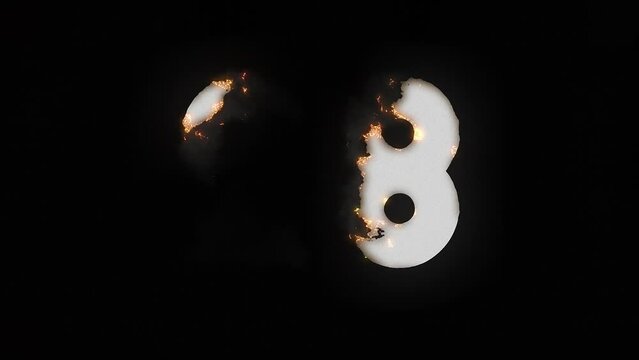 Countdown animation from 30 to 1 with paper fire burning effect in 4k ultra HD video quality