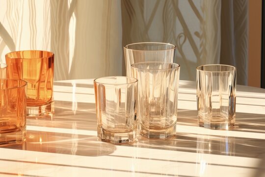 clean glassware reflecting sunlight