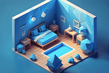 3d render of a house with a blueprint