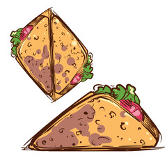 Mexican food Taco. Colored sketch isolated on white background. EPS10 vector illustration