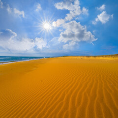 Fototapeta na wymiar sandy sea beach at summer sunny day
