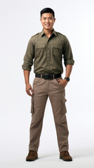 Full shot of professional looking 32 year old male. Work, job, outfit. Isolated on white background.