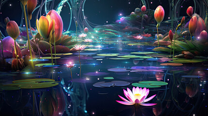 Colored pond with flowers 