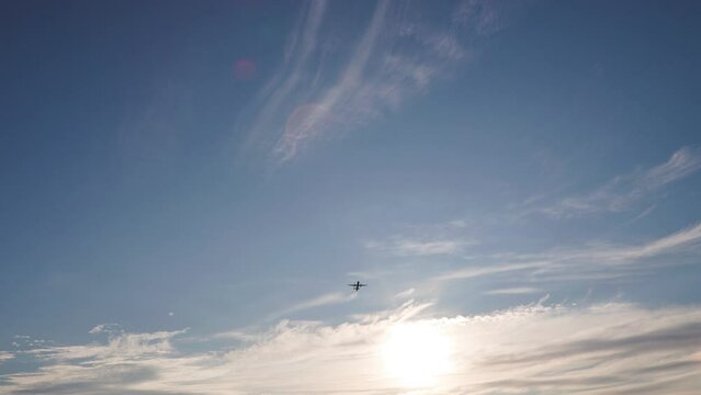 Aircraft taking off runway, airplane departing, air travel, trip, airline industry, sunny sky, YVR. 4K 24FPS