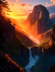 Fototapeta premium The Magic Hour: A Sunset on a Mountain Range 