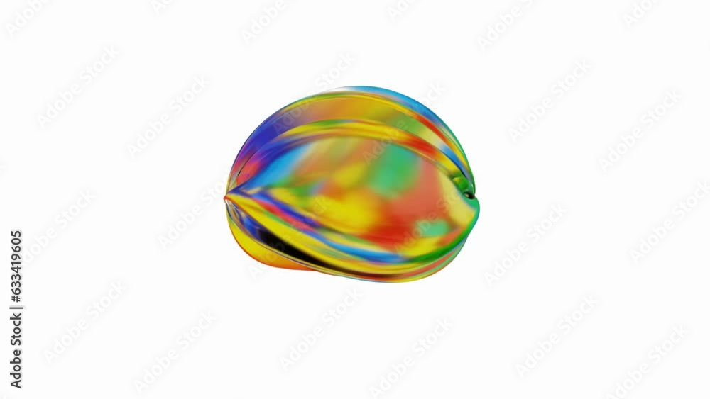 Poster abstract glossy wave multicolored figure rotates and deforms on a white background. looped animation
