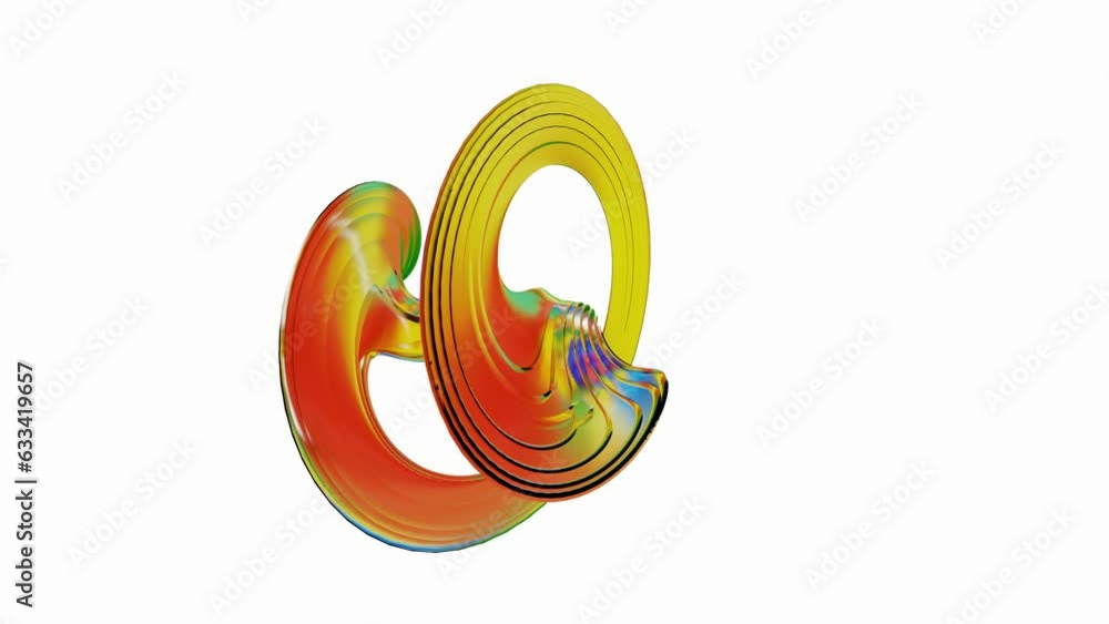 Poster abstract glossy wave multicolored figure rotates and deforms on a white background. looped animation