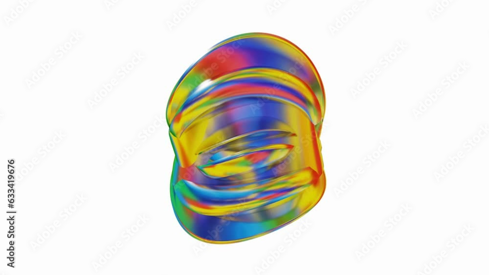 Poster abstract glossy wave multicolored figure rotates and deforms on a white background. looped animation