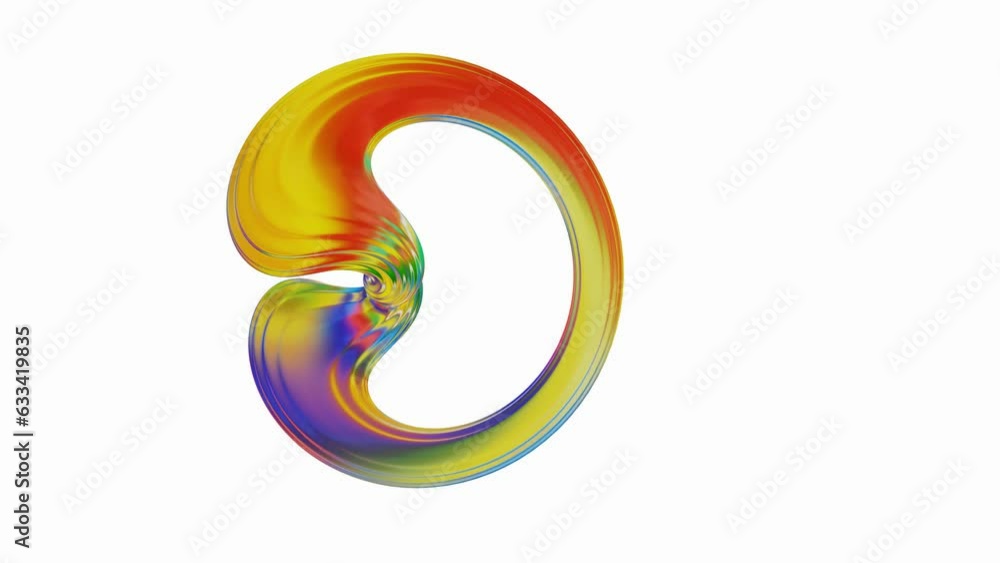 Poster abstract glossy wave multicolored figure rotates and deforms on a white background. looped animation