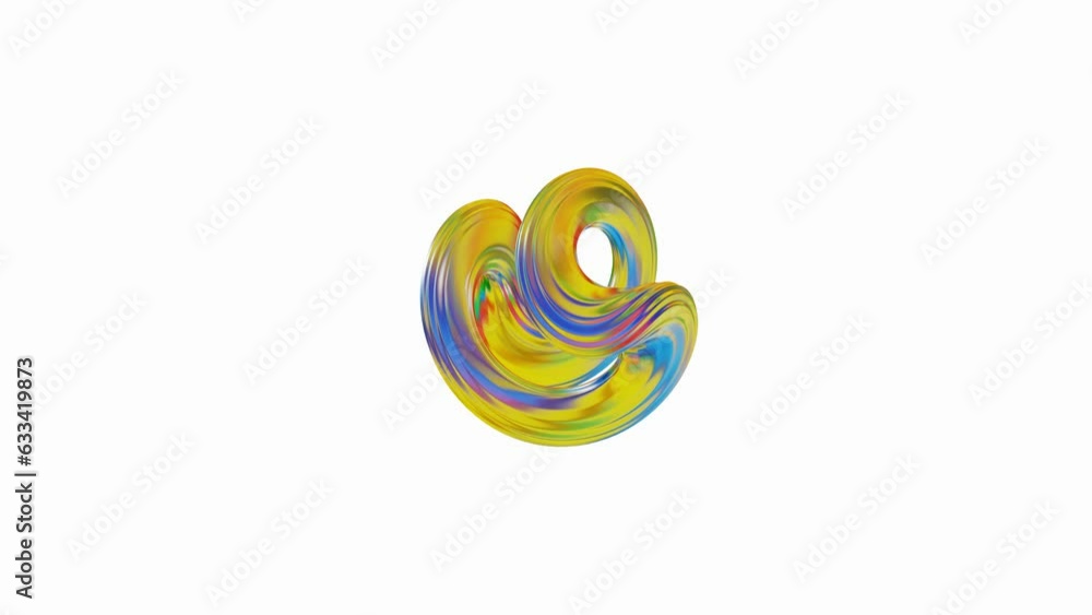 Aufkleber abstract glossy wave multicolored figure rotates and deforms on a white background. looped animation