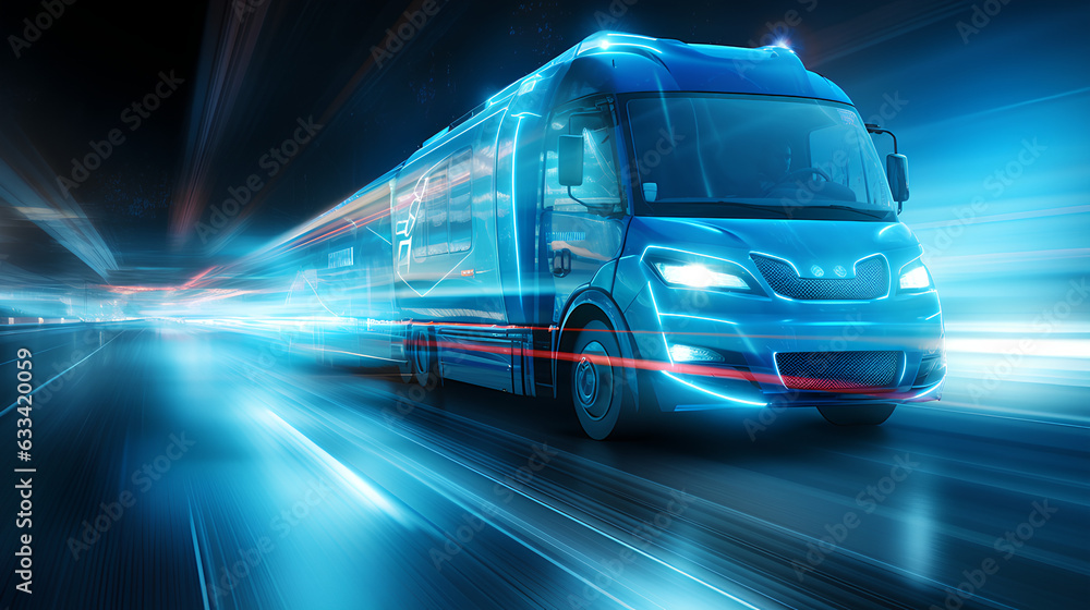 Wall mural ambulance driving on highway at night, car headlight light trail speed motion blur,futuristic logist