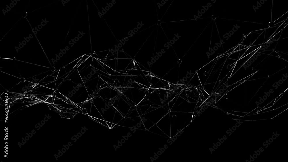 Aufkleber looped dark animated background. mesh with spheres is deformed on a black background. 3d render