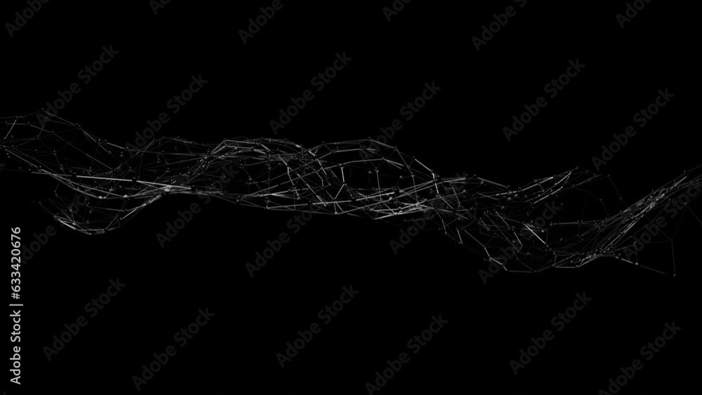 Poster looped dark animated background. mesh with spheres is deformed on a black background. 3d render