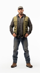 Full shot of professional looking 32 year old male. Work, job, outfit. Isolated on white background.