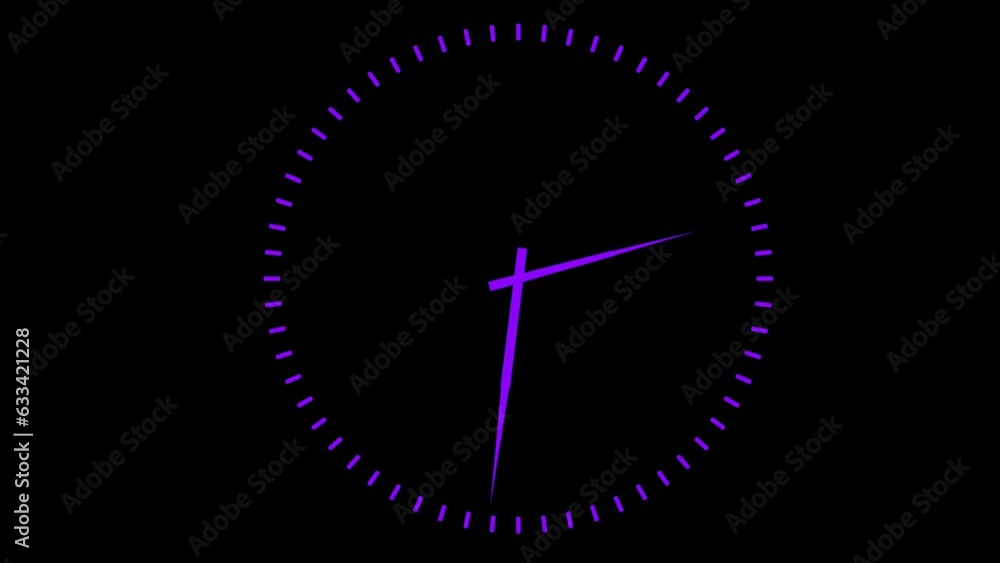 Aufkleber purple luminous clock face with rotating arrows on a black background. timelapse. 3d render