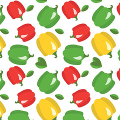 sweet pepper pattern on a transparent background in the style of flat vector graphics, lemon and green leaves