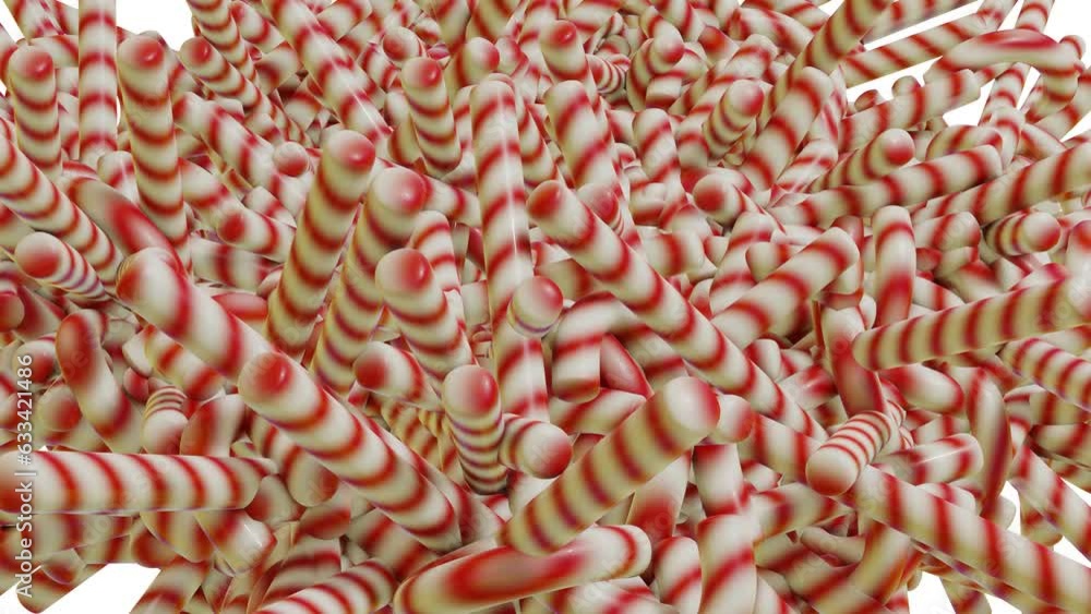 Poster background of lollipops cane chaotically moving. looped animation. 3d render