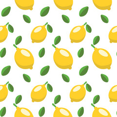 Fototapeta na wymiar lemon pattern on a transparent background in the style of flat vector graphics, lemon and green leaves