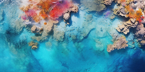 Fototapeta na wymiar a vibrant coral reef, clear azure water, vivid, otherworldly, nature's abstract art