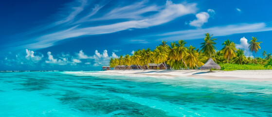 Maldive islands panorama - Generative AI - obrazy, fototapety, plakaty