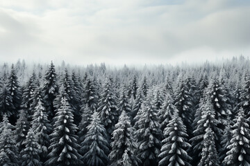 winter forest with pines in snow ,dron view ,pattern
