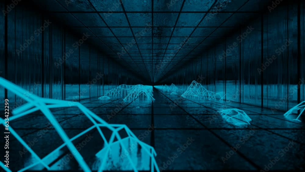 Aufkleber looped animated background. flying through a dark endless tunnel with a blue glow. 3d render