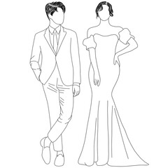 Bridal Wedding Ceremony Marry.Hand drawn,creative with illustration in flat design.Couple of love.
