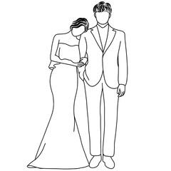 Bridal Wedding Ceremony Marry.Hand drawn,creative with illustration in flat design.Couple of love.