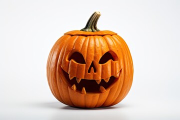 A spooky carved pumpkin with a menacing face