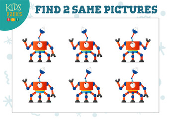 Find two same pictures kids game vector illustration