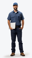 Full shot of professional looking 32 year old male. Work, job, outfit. Isolated on white background.