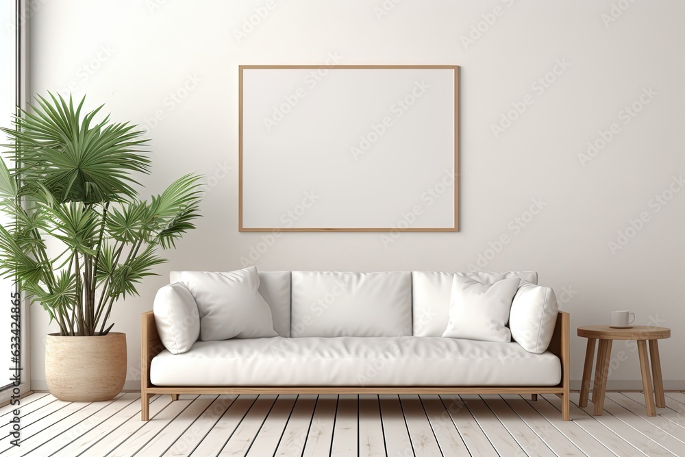 Canvas Prints A rendering of a modern home interior background featuring a Mockup Of poster frame.