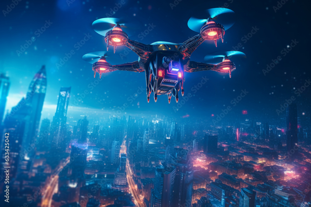 Poster drone activity in the sky - generative ai