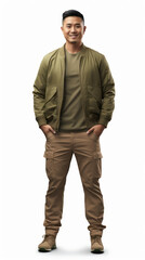 Full shot of professional looking 32 year old male. Work, job, outfit. Isolated on white background.