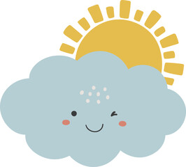 Partly cloudy vector illustration, Weather vector, kids illustration, Weather clipart, baby element, kawaii vector
