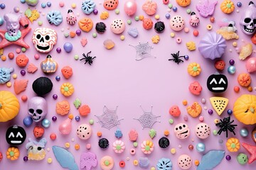 A vibrant assortment of buttons on a purple background