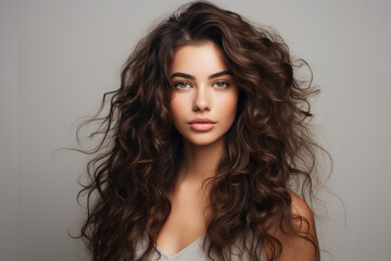 Generative AI illustration of charming attractive young model woman demonstrating hairdress dyed hair style