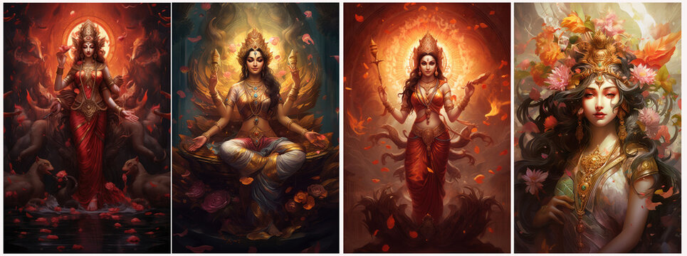 Set of LAKSHMI, goddess of Hindu mythology. Created with Generative AI technology.