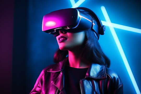Generative ai collage photo of young  professional cyber gamer using vr box gadget