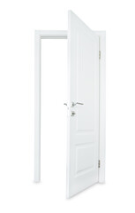 White rectangular door with handle on a white isolated background