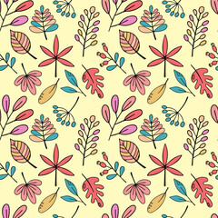 Seamless illustration with autumn leaves. Concept for textile fabric, wrapping paper or wallpaper. Vector