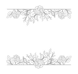 Floral background, floral frame and border with roses, line.
