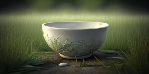 white cup on grass background