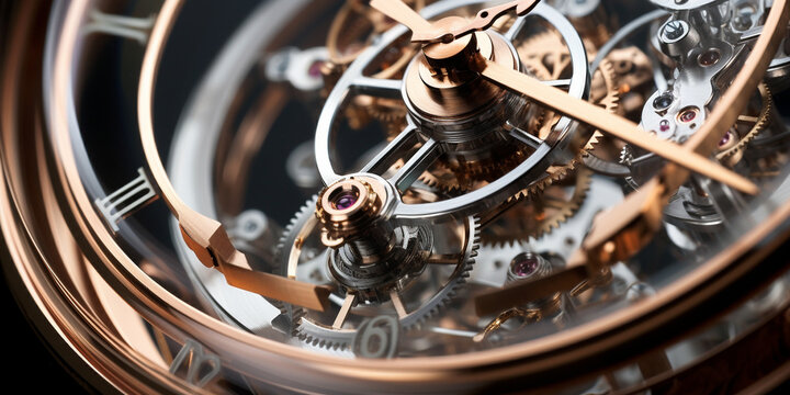 Tourbillon, macro image of a wrist mechanical watch.