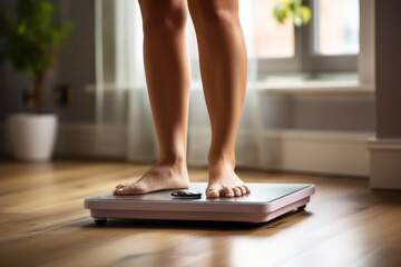 Photo of a person standing on a scale in a room created with Generative AI technology