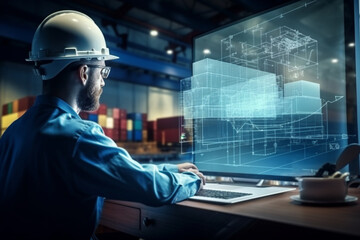 An engineer designs a city using a hologram and augmented reality screens.